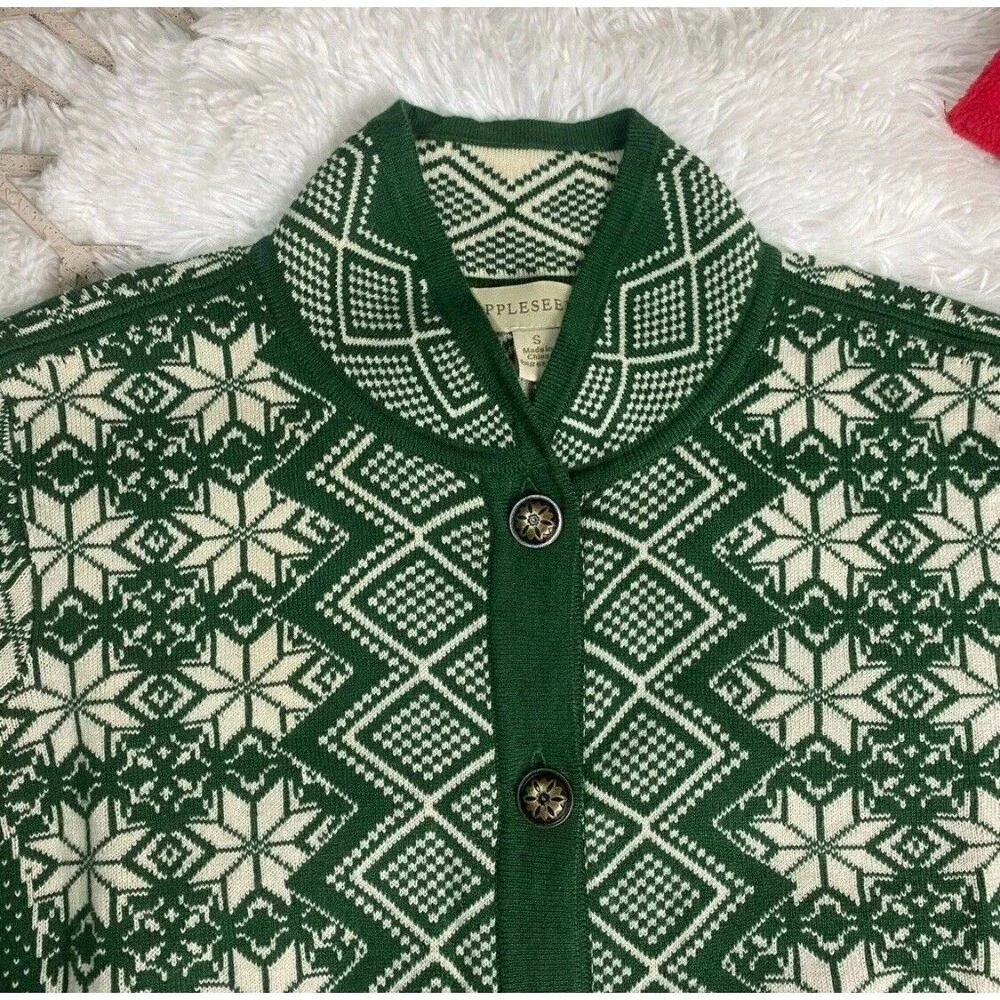 Appleseeds Sz M green ivory fair isle Nordic button up soft ca… - Picture 4 of 13